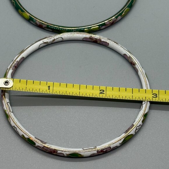 Vintage Cloisonne Bangle Bracelets - Floral Blue White Green (Set of 3) - Picture 5 of 5